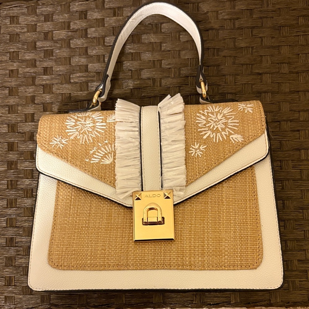 Aldo Tan and White Floral Satchel